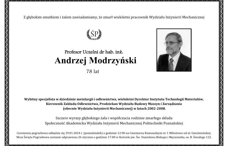 Zmarł dr hab. inż. Andrzej Modrzyński, prof. PP